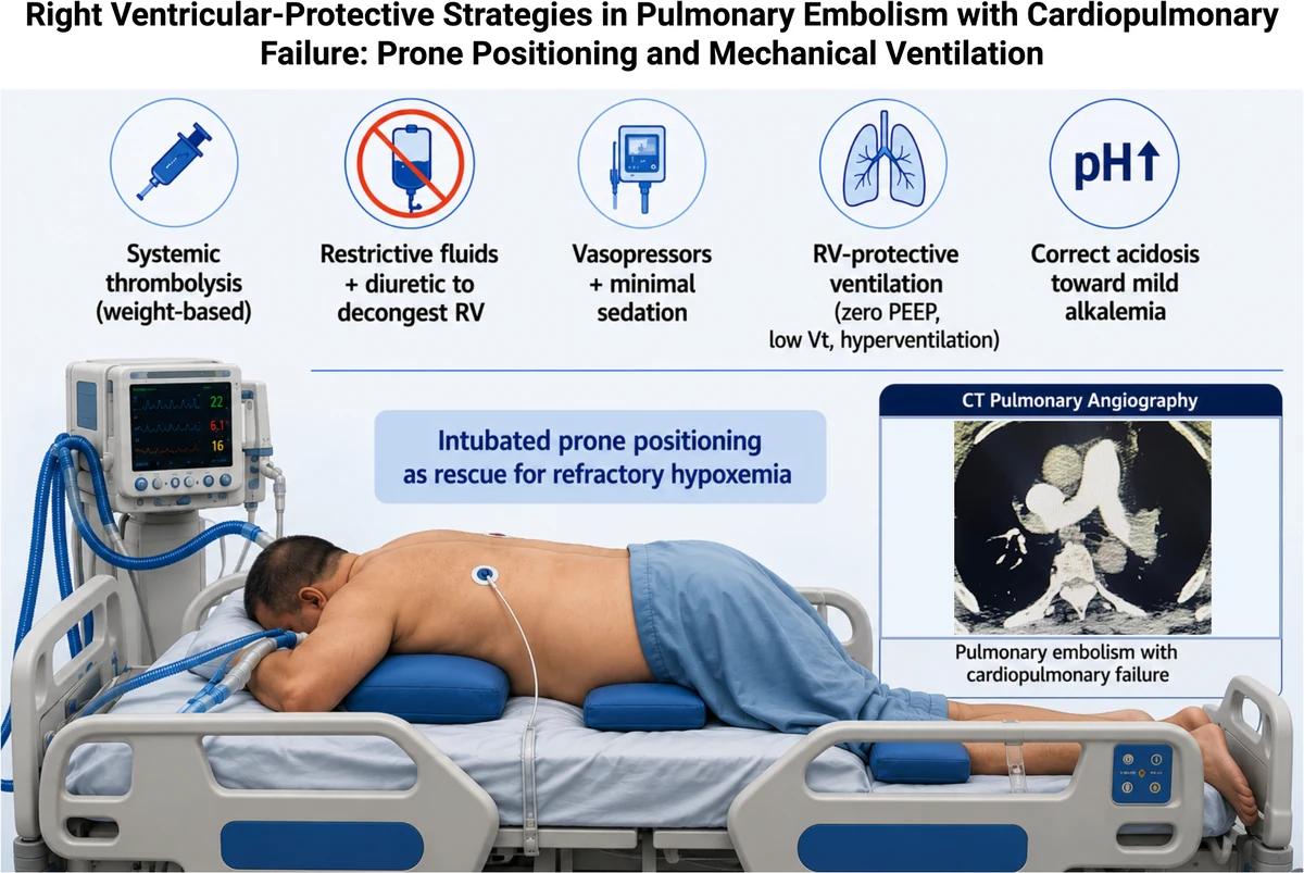 Central illustration: RV-protective bedside strategy for category E1+R pulmonary embolism