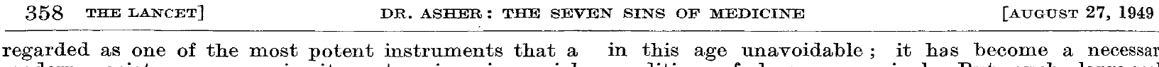 Print do cabeçalho original de 27 de Agosto de 1949 do The Lancet - Dr. Asher: The Seven Sins of Medicine